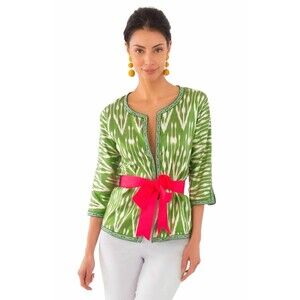 Gretchen Scott Green Hand Woven Silk Ikat Jacket Size Small